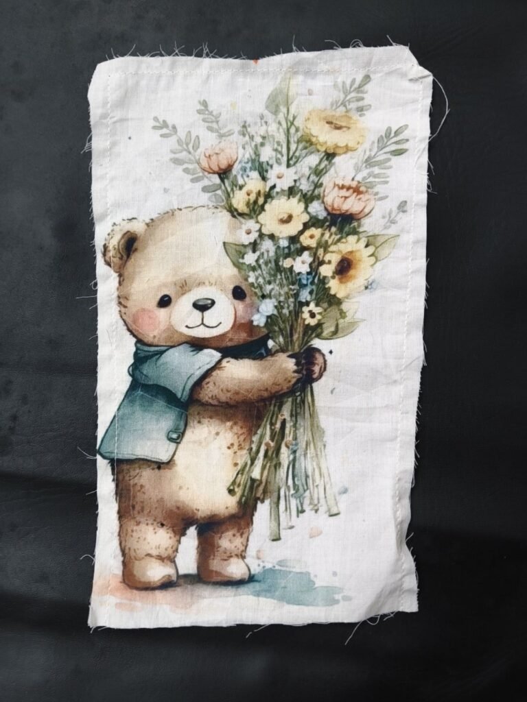 Teddy Bear Artwork Print Cotton Fabric Sew On Patch