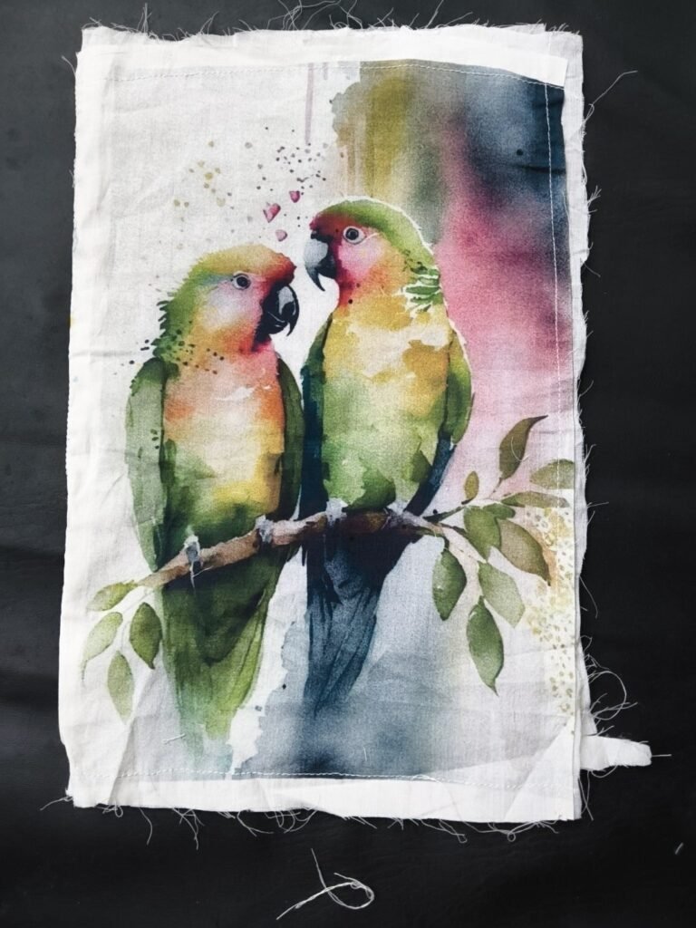 Two Lovebirds Print Cotton Fabric Sew on Patchess