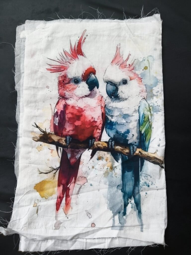 Cockatoo Parrots Print Cotton Fabric Sew on Patchess