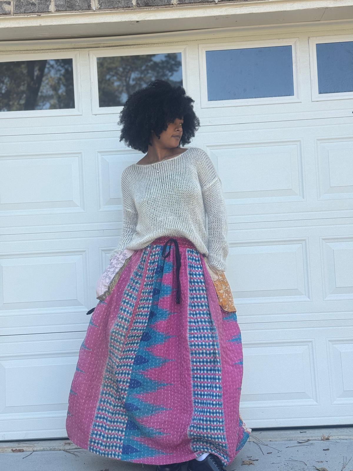 kantha stitch skirt