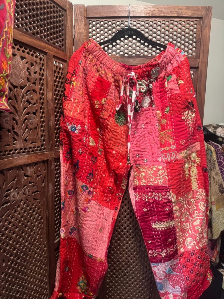 Red kantha ginger pants